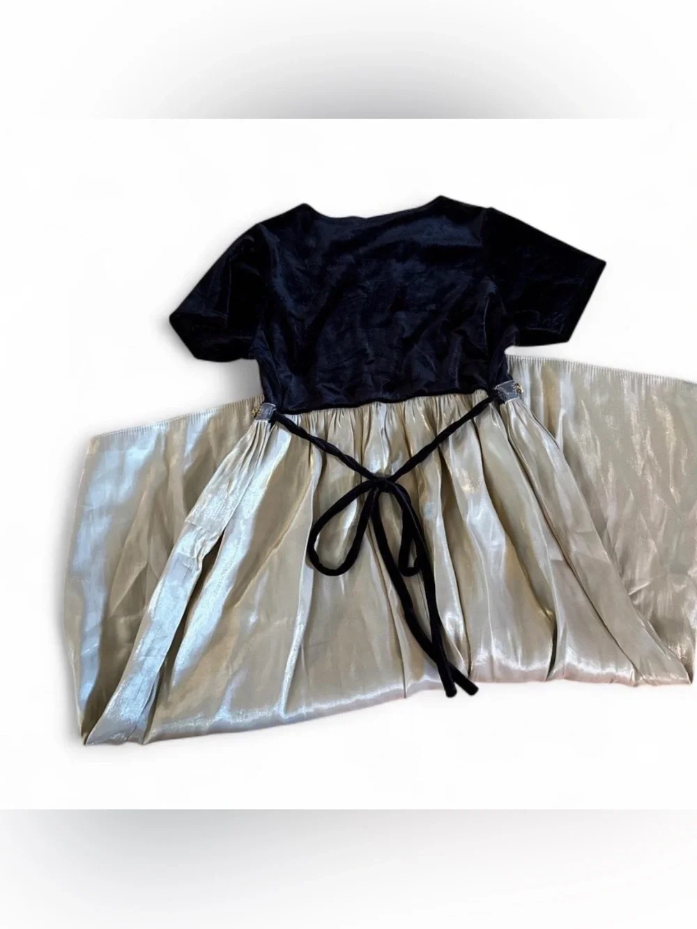 Y2K girls black velvet and champagne shimmer dress